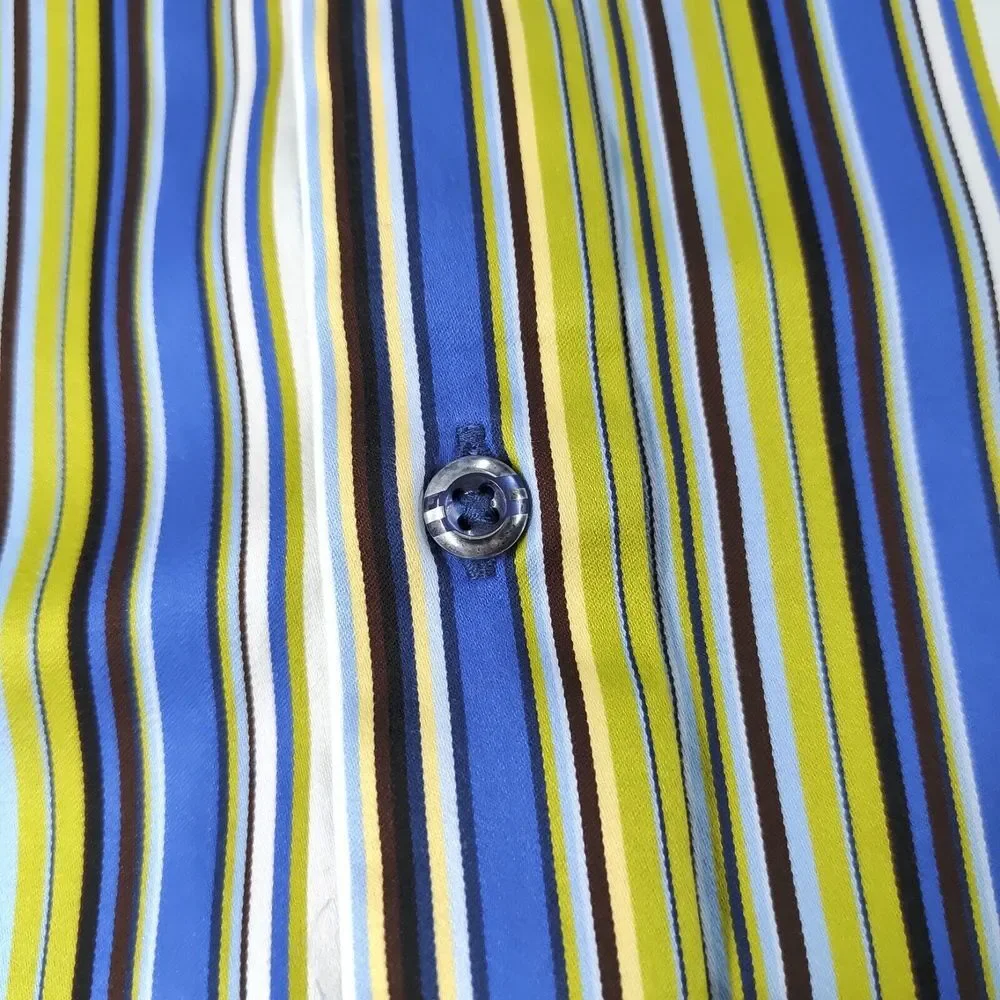 Robert Graham Shirt Mens XL Green Striped Classic Fit Flip Cuff Button Down